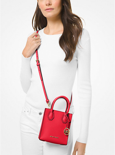 MICHAEL KORS Mercer Extra-Small Pebbled Leather Crossbody Bag - Bright Red