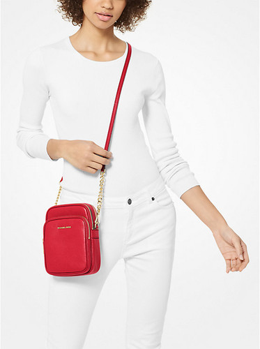 MICHAEL KORS Jet Set Medium Pebbled Leather Crossbody Bag - Bright Red