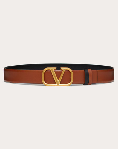 VALENTINO Ceinture Reversible Vlogo Signature En Veau Brillant, Hauteur 30 Mm