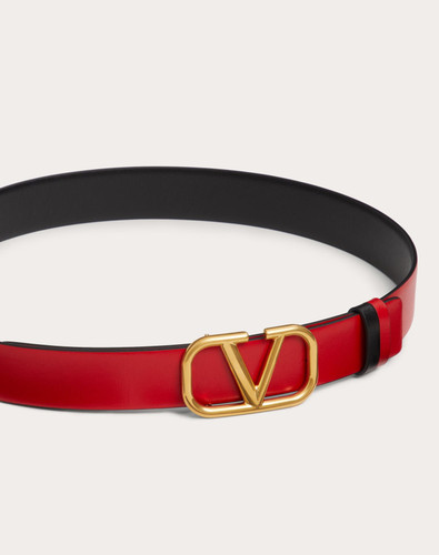 VALENTINO Ceinture Reversible Vlogo Signature En Veau Brillant, Hauteur 30 Mm