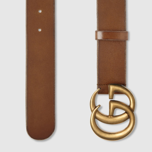 GUCCI Leather Belt With Double G Buckle - Brown