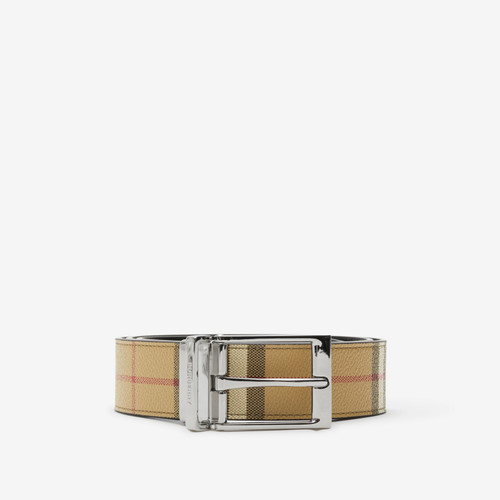 BURBERRY  Reversible Check Belt - Beige Silver