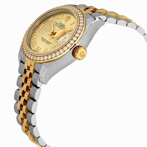 ROLEXL ady Datejust Champagne Roman Dial Diamond Bezel Automatic Watch
