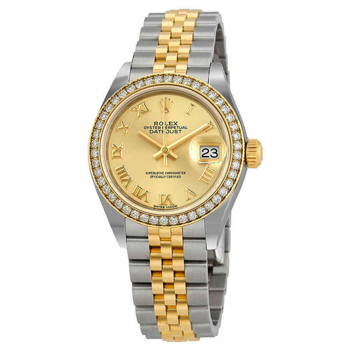 ROLEXL ady Datejust Champagne Roman Dial Diamond Bezel Automatic Watch