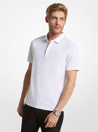 MICHAEL KORS Logo Print Cotton Jersey Polo Shirt WHITE Image 1