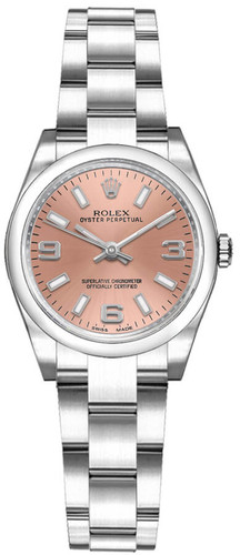 ROLEX  Oyster Perpetual 26 Pink Dial Domed Bezel Watch