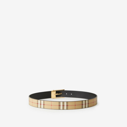 BURBERRY  Reversible Check Belt - Beige Gold