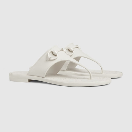 GUCCI Women's  Thong Sandals With Horsebit - White