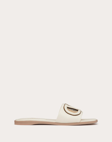 VALENTINO Vlogo Slide Slippers In Open Calfskin - Ivory Antique