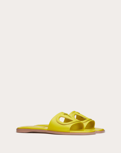 VALENTINO Vlogo Slide Slippers In Open Calfskin - Cedar Yellow Antique