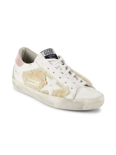 GOLDEN GOOSE Leather & Shearling Trim Sneakers WHITE PINK Image 2