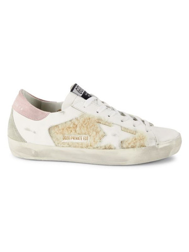 GOLDEN GOOSE Leather & Shearling Trim Sneakers WHITE PINK Image 6
