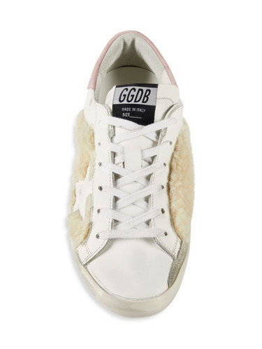GOLDEN GOOSE Leather & Shearling Trim Sneakers WHITE PINK Image 10