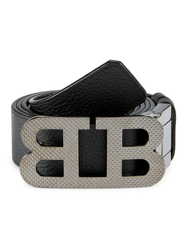 BALLY Reversible Textured Logo Buckle Belt BLACK SILVER Image 6