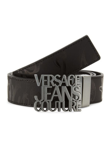 VERSACE JEANS COUTURE Reversible Leather Logo Buckle Belt BLACK Image 4