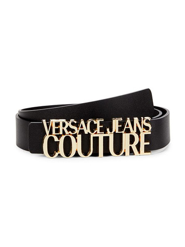 VERSACE JEANS COUTURE Lettering Logo Leather Belt BLACK GOLD Image 2