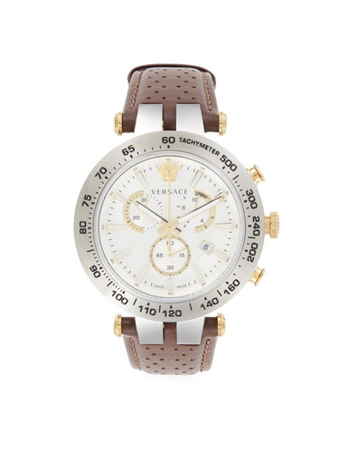 VERSACE Bold Chrono 46Mm Stainless Steel & Leather Strap Chronograph Watch ONE SIZE Image 2