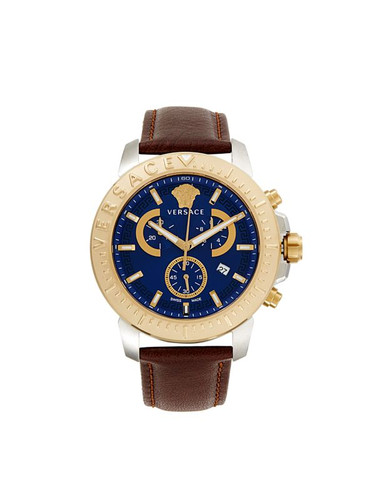 VERSACE 45Mm Stainless Steel & Leather Chronograph Watch ONE SIZE Image 6