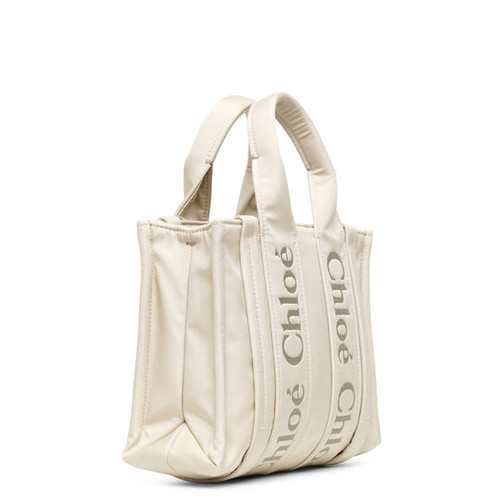 CHLOE Woody small ivory nylon tote bag