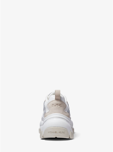 MICHAEL KORS Nick Leather Suede And Mesh Trainer OPTIC WHITE Image 3
