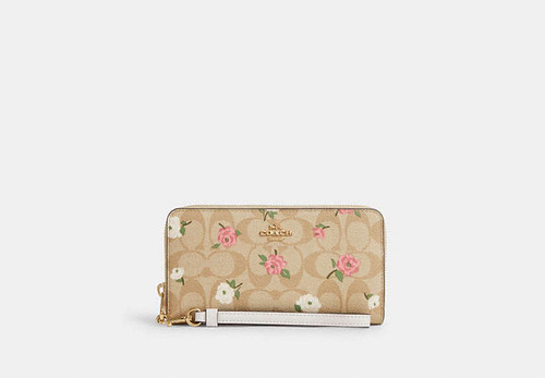 COACH Long Zip Around Wallet In Signature Canvas With Floral Print GOLD/LIGHT KHAKI CHALK MULTI Image 6