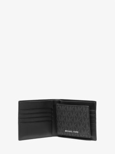 MICHAEL KORS  Signature Logo and Stripe Wallet With Passcase Gift Set  (2 Weeks Ship)