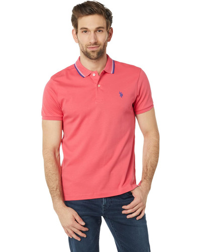 U.S. POLO ASSN. Slim Fit Tipped Interlock Knit Polo ROUGE RED Image 1