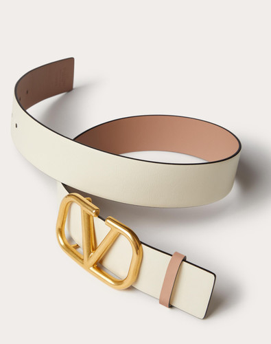 VALENTINO Vlogo Signature Reversible Belt In Shiny Calfskin. Height: 40mm - Cinnamon Pink