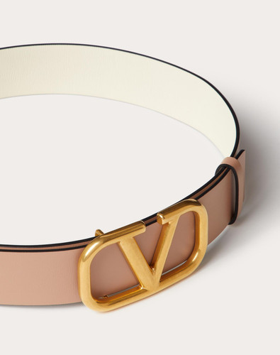 VALENTINO Vlogo Signature Reversible Belt In Shiny Calfskin. Height: 40mm - Cinnamon Pink