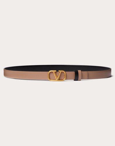 VALENTINO Vlogo Signature Reversible Belt In Shiny Calfskin. Height: 20 Mm - Smoke Brown Black
