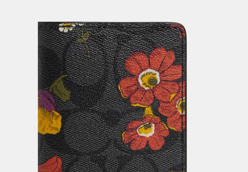 COACH Id Wallet In Signature Canvas With Floral Print GUNMETAL/CHARCOAL MULTI Image 10