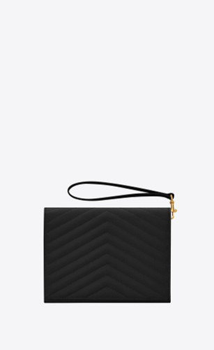 SAINT LAURENT Quilted Cassandre Flap Pouch In Grain De Powder Embossed Leather (@Delhi Studio)