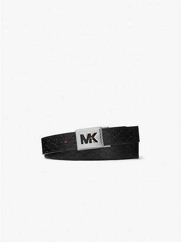 MICHAEL KORS  Reversible Logo Embossed Faux Leather Belt - Black