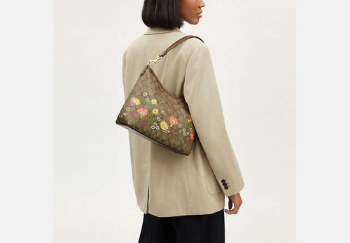 COACH Laurel Shoulder Bag In Signature Canvas With Floral Print PVC/GOLD/KHAKI MULTI Image 4