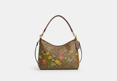 COACH Laurel Shoulder Bag In Signature Canvas With Floral Print PVC/GOLD/KHAKI MULTI Image 6