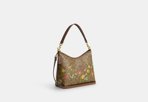 COACH Laurel Shoulder Bag In Signature Canvas With Floral Print PVC/GOLD/KHAKI MULTI Image 7