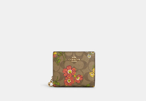 COACH Snap Wallet In Signature Canvas With Floral Print GOLD/KHAKI MULTI Image 6