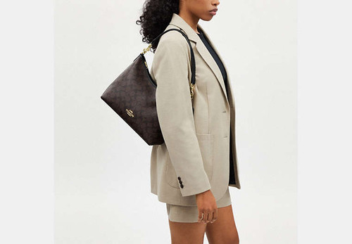 COACH Laurel Shoulder Bag In Signature Canvas PVC/GOLD/BROWN BLACK Image 6