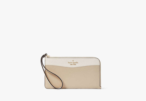 KATE SPADE Lucy Colorblock Pebbled Leather Medium L-Zip Wristlet LIGHT SAND MULTI Image 2