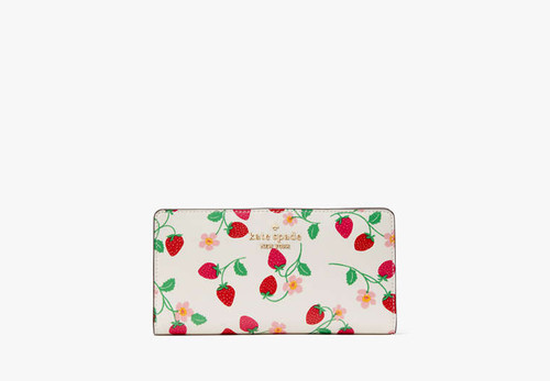 KATE SPADE Madison Strawberry Vine Large Slim Bifold Wallet CREAM MULTI Image 3