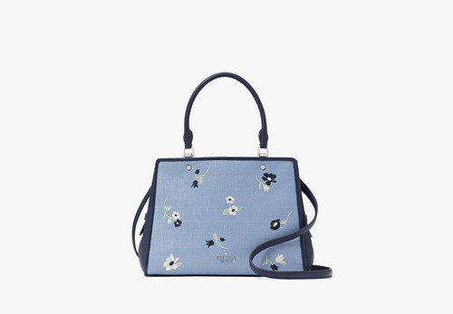 KATE SPADE Leila Floral Embroidered Medium Triple Compartment Satchel INDIGO SHADOW MULTI Image 6