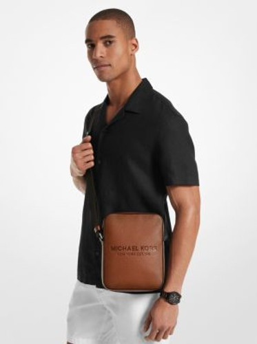 Michael Kors Cooper Logo Embossed Pebbled Leather Flight Bag