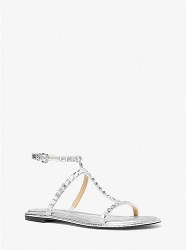 MICHAEL KORS Celia Crystal Embellished Metallic Flat Sandal SILVER Image 1