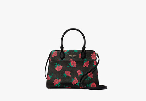 KATE SPADE Madison Rose Toss Printed Medium Satchel BLACK MULTI Image 7