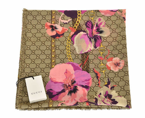 GUCCI Flower GG Wool Square Scarf