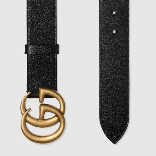 GUCCI Wide Leather Belt With Double G Buckle
