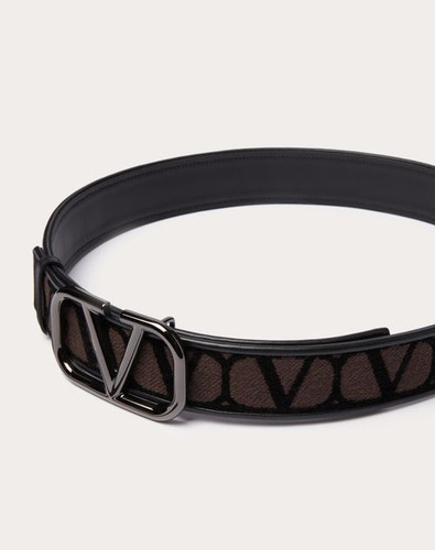 VALENTINO Iconographic Canvas Belt With Leather