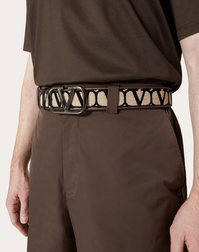 VALENTINO Iconographic Canvas Belt With Leather
