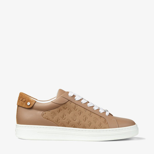 JIMMY CHOO Rome/F Caramel Leather and JC Monogram Pattern Low Top Trainers