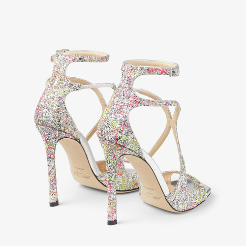 JIMMY CHOO Azia 110 Splattered Coarse Glitter Fabric Sandals